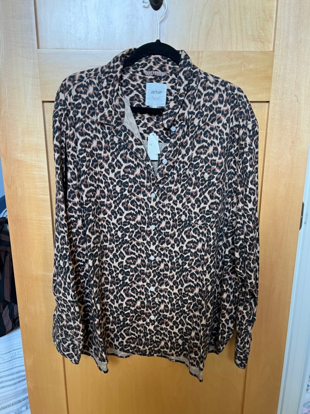 NWT aerie Leopard-Print Long-Sleeve Button Shirt - Brown/Black